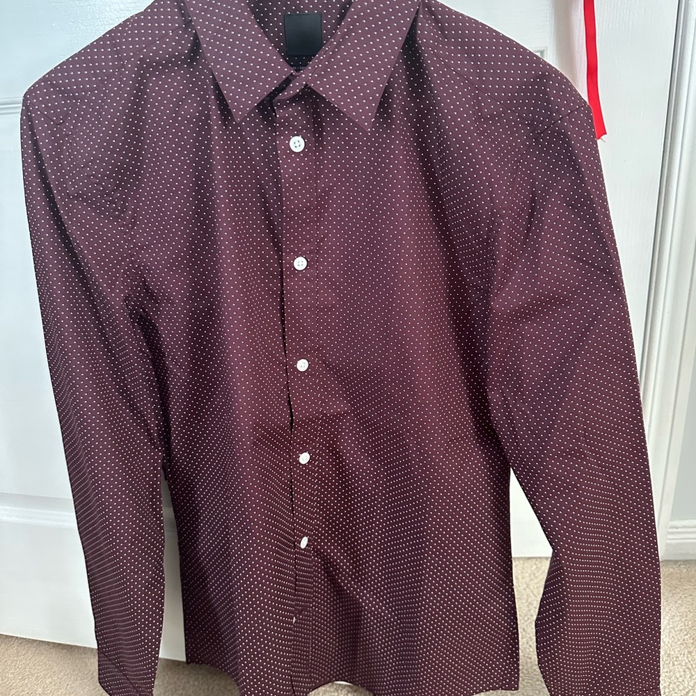 H&M Maroon Microdot Long-Sleeve Dress Shirt